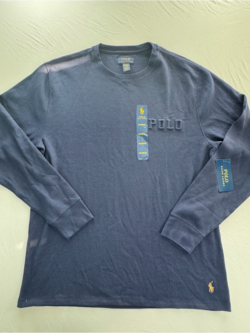 NWT Polo Ralph Lauren Navy Thermal Waffle Knit Long Sleeve Sleep Shirt XL